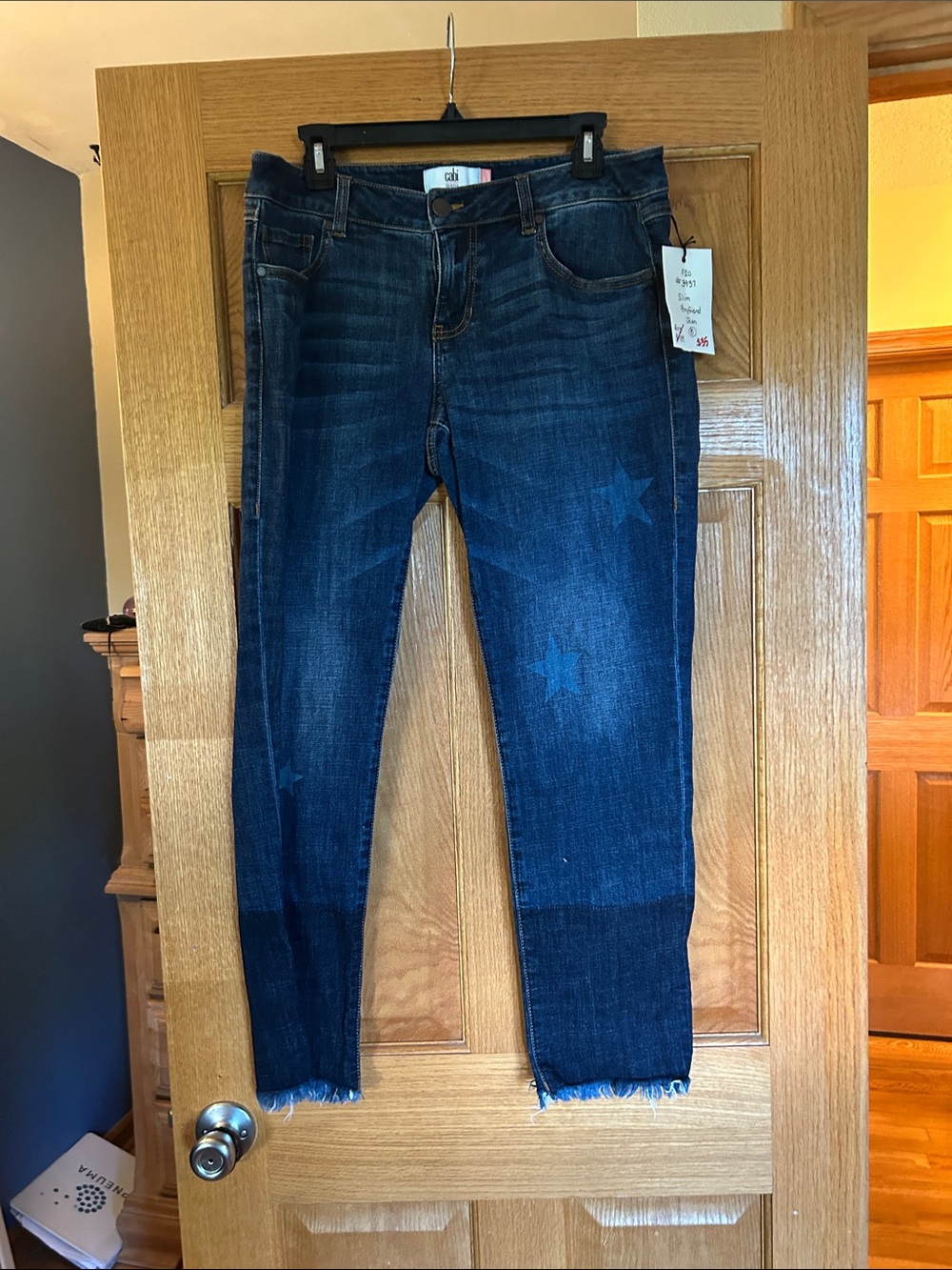 CAbi Dark Blue Star-Print Cropped Skinny Jeans